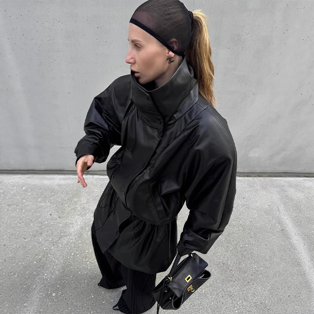 Damen Winterjacke aus Kunstleder mit Stehkragen (4)