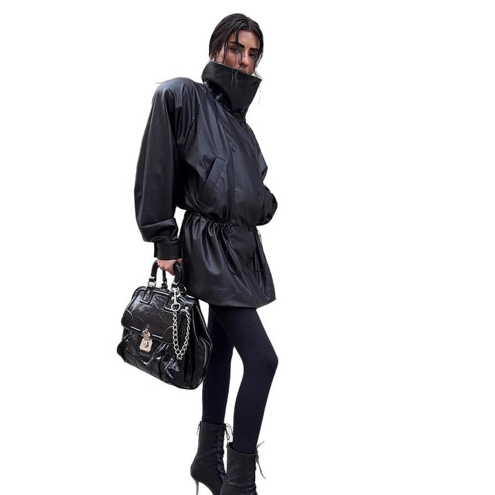 Damen Winterjacke aus Kunstleder mit Stehkragen (5)