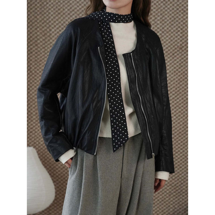 Damen Winterjacke aus Leder im Bomberstil (2)