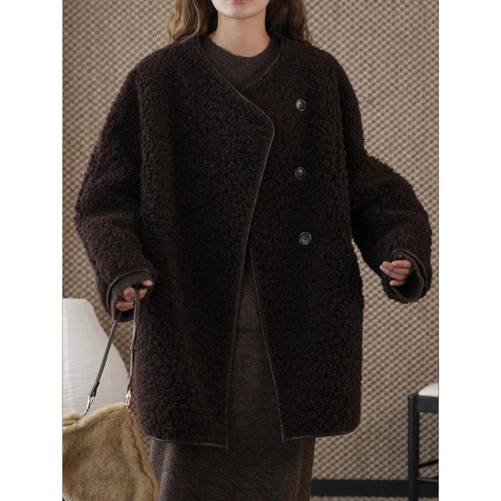 Damen Winterjacke aus Teddy-Fleece kurzgeschnitten in Schokoladenbraun
