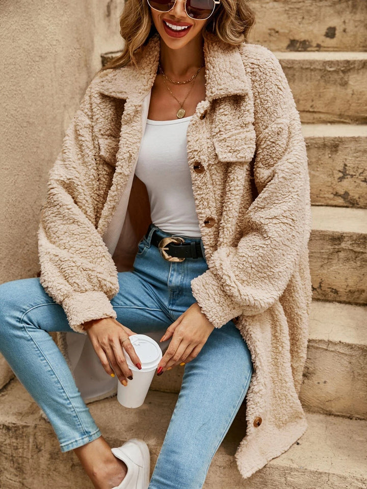 Damen Winterjacke aus Teddyplüsch, lang (5)