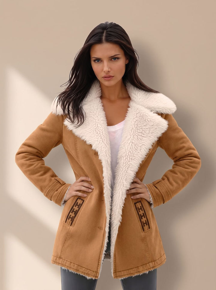 Damen Winterjacke aus Wolle Hüftlang in Khaki