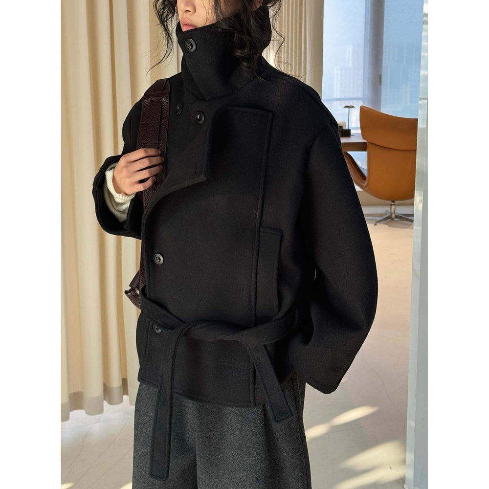Damen Winterjacke aus Wollmix mit Gürtel in Schwarz