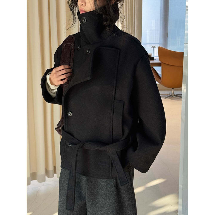Damen Winterjacke aus Wollmix mit Gürtel in Schwarz