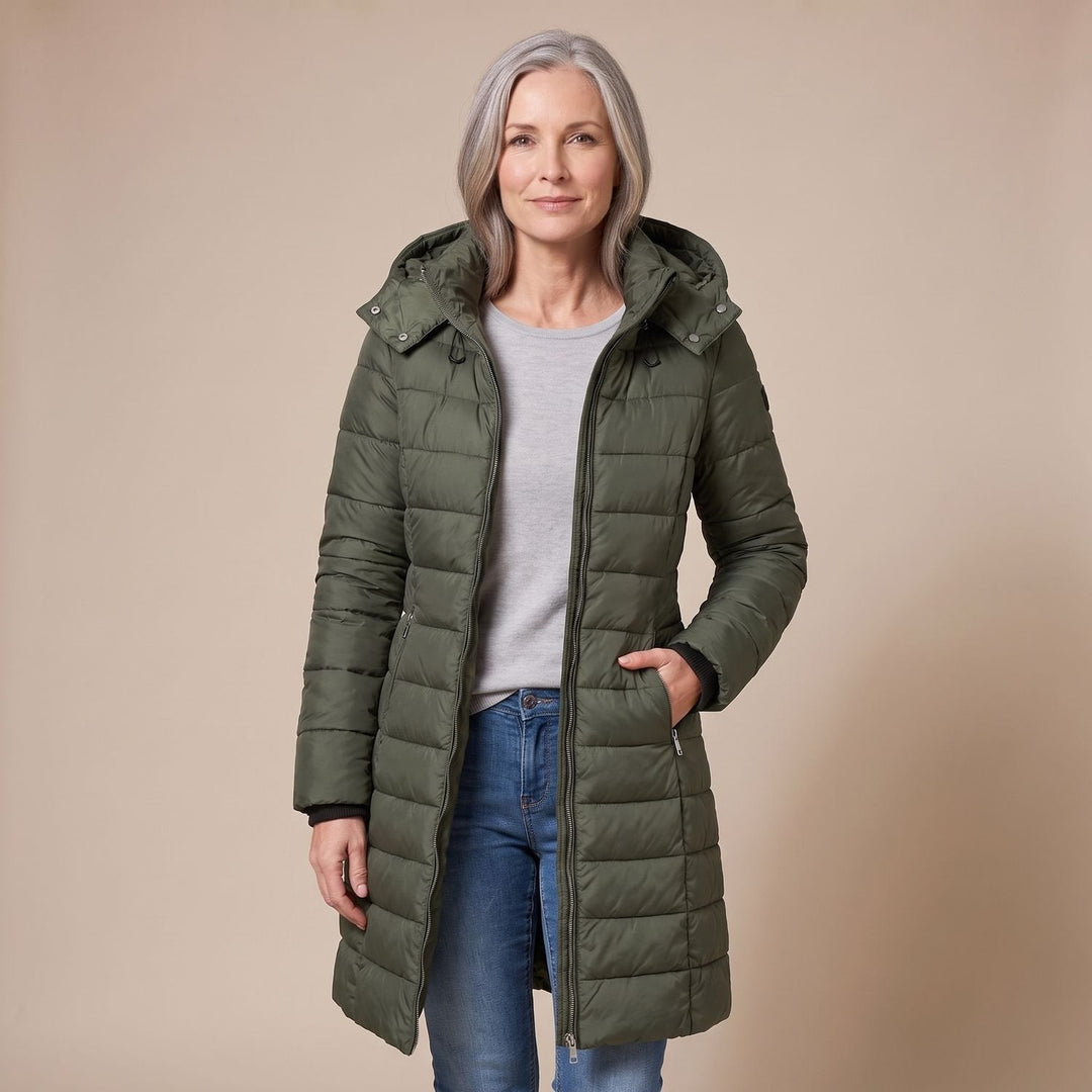 Damen Winterjacke für den Alltag mit Kapuze in Grün