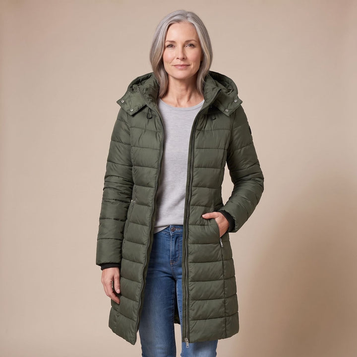 Damen Winterjacke für den Alltag mit Kapuze in Grün