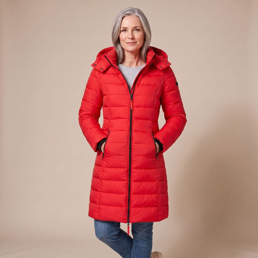 Damen Winterjacke für den Alltag mit Kapuze in Rot