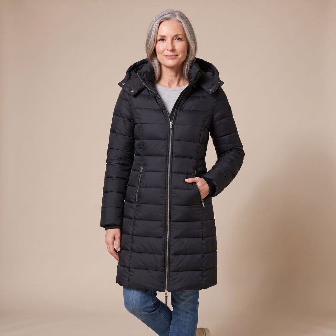 Damen Winterjacke für den Alltag mit Kapuze in Schwarz