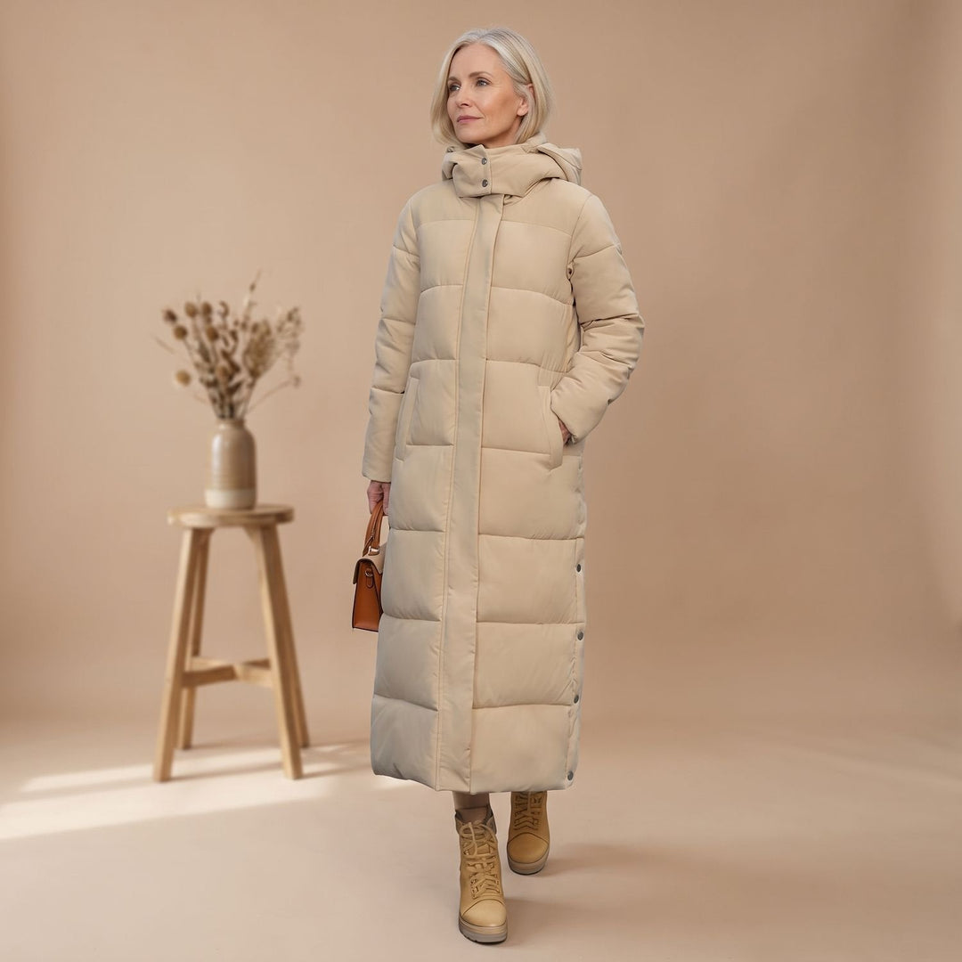 Damen Winterjacke Gesteppt Midi mit Kapuze