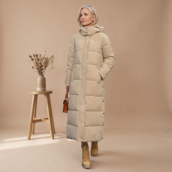 Damen Winterjacke Gesteppt Midi mit Kapuze