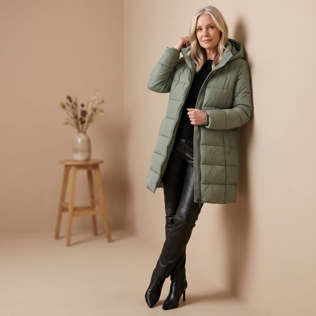 Damen Winterjacke Gesteppt Midi mit Kapuze (10)