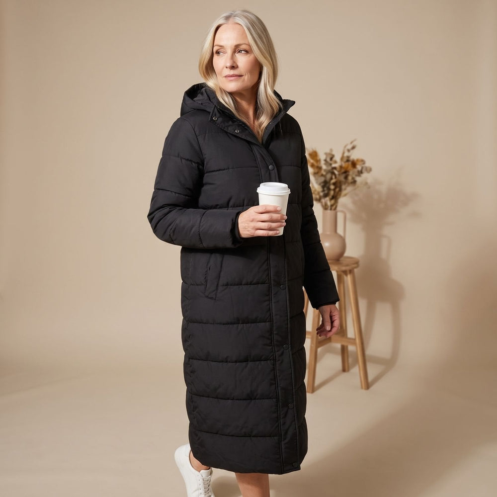 Damen Winterjacke Gesteppt Midi mit Kapuze (2)