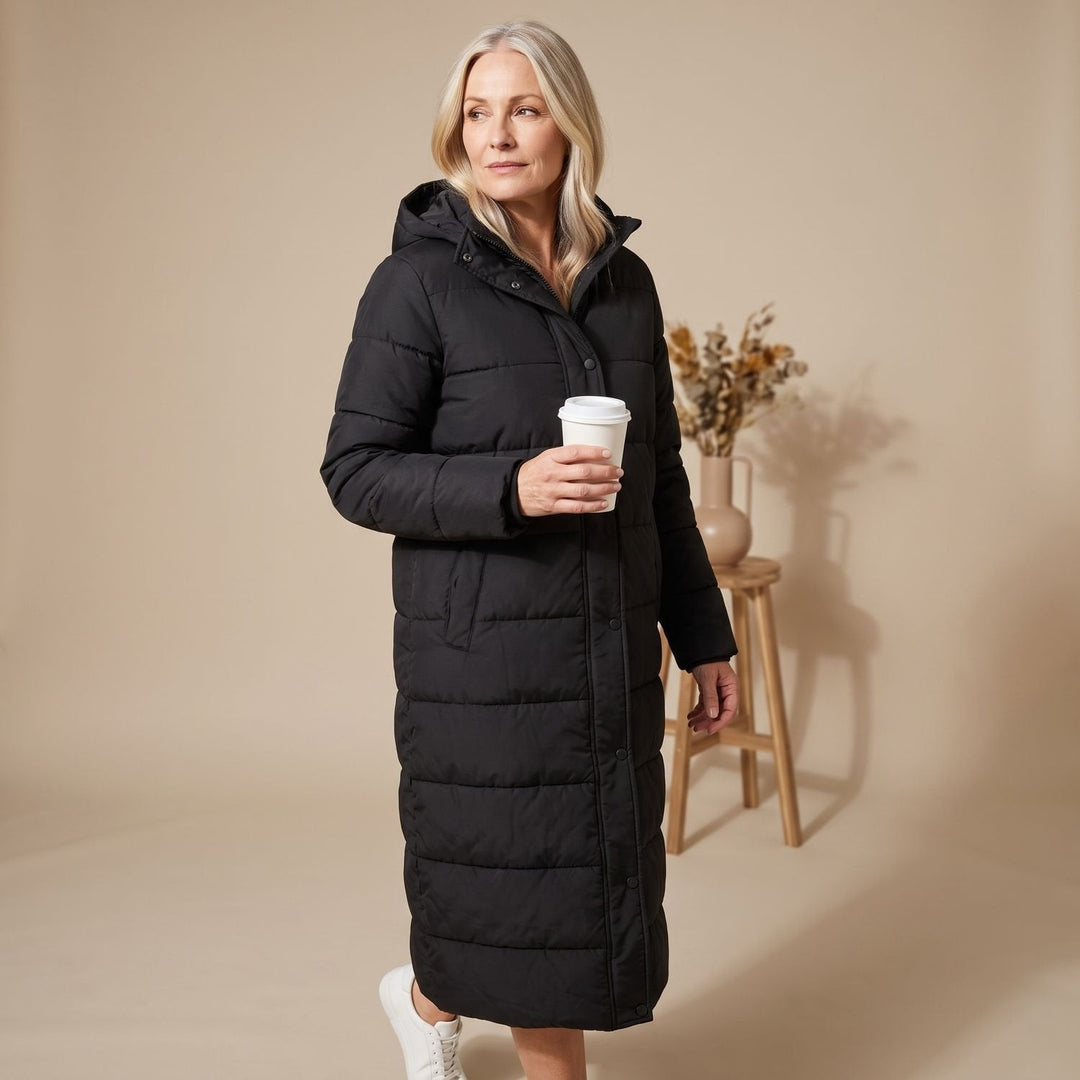 Damen Winterjacke Gesteppt Midi mit Kapuze (2)