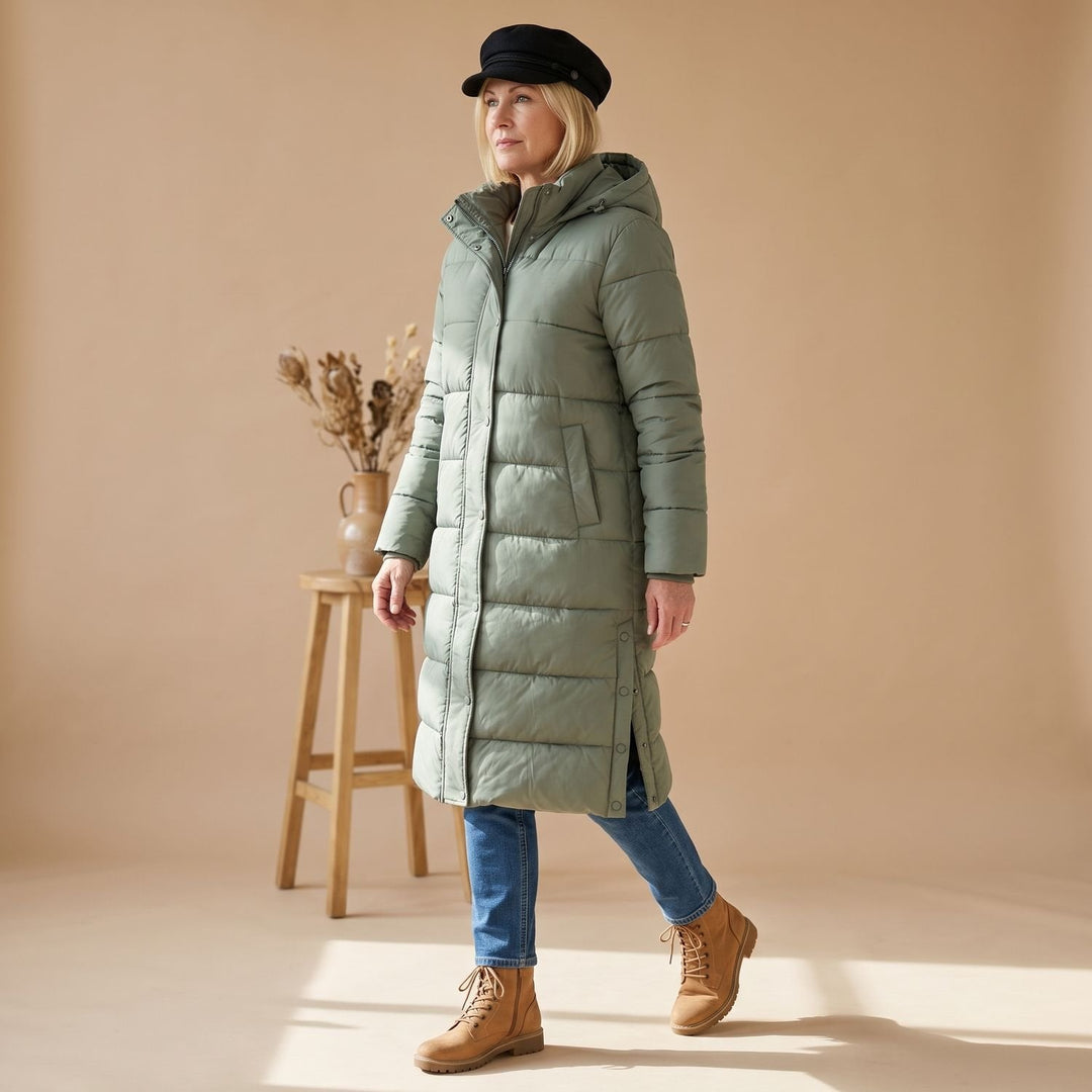 Damen Winterjacke Gesteppt Midi mit Kapuze (8)