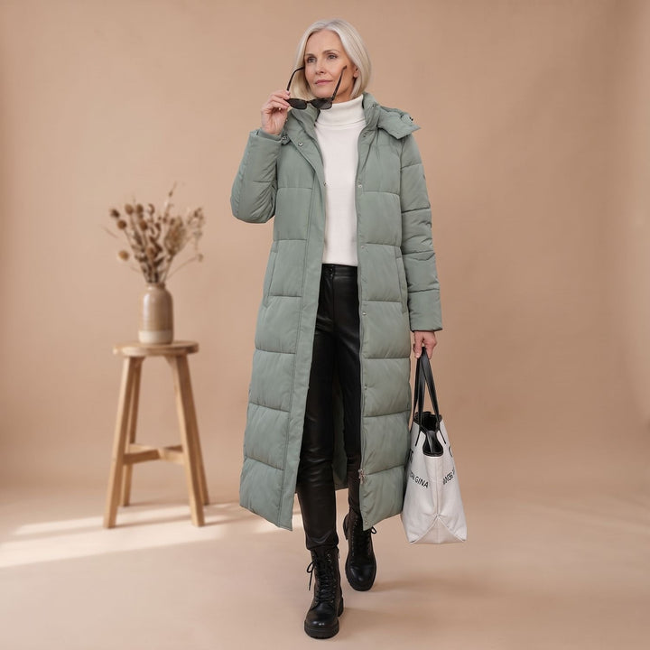 Damen Winterjacke Gesteppt Midi mit Kapuze in Grün