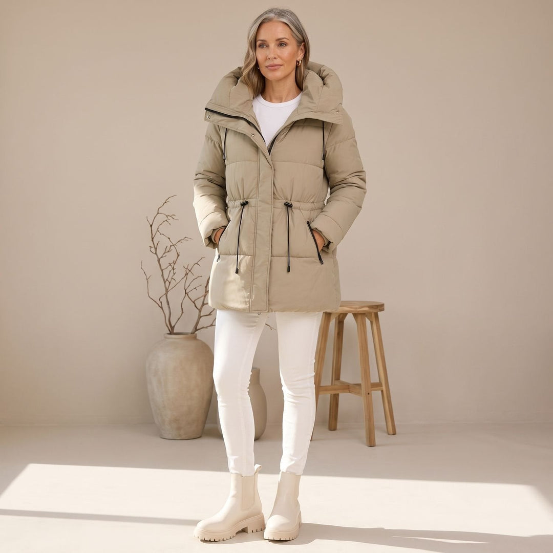 Damen Winterjacke Gesteppt mit Taillenzug und Kapuze