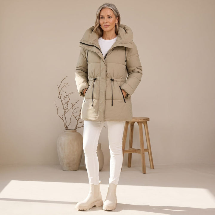 Damen Winterjacke Gesteppt mit Taillenzug und Kapuze