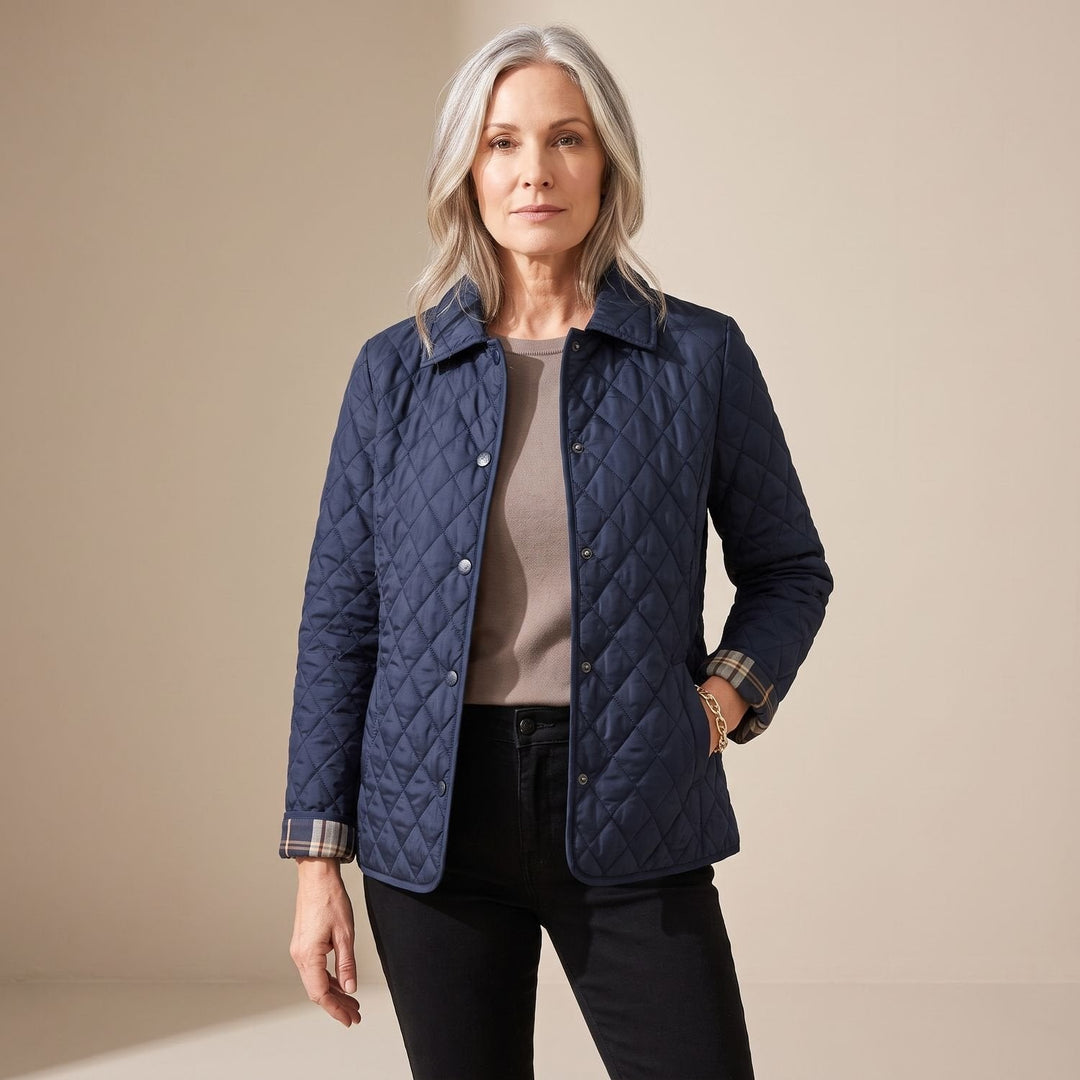 Damen Winterjacke gesteppt tailliert leicht in Marineblau
