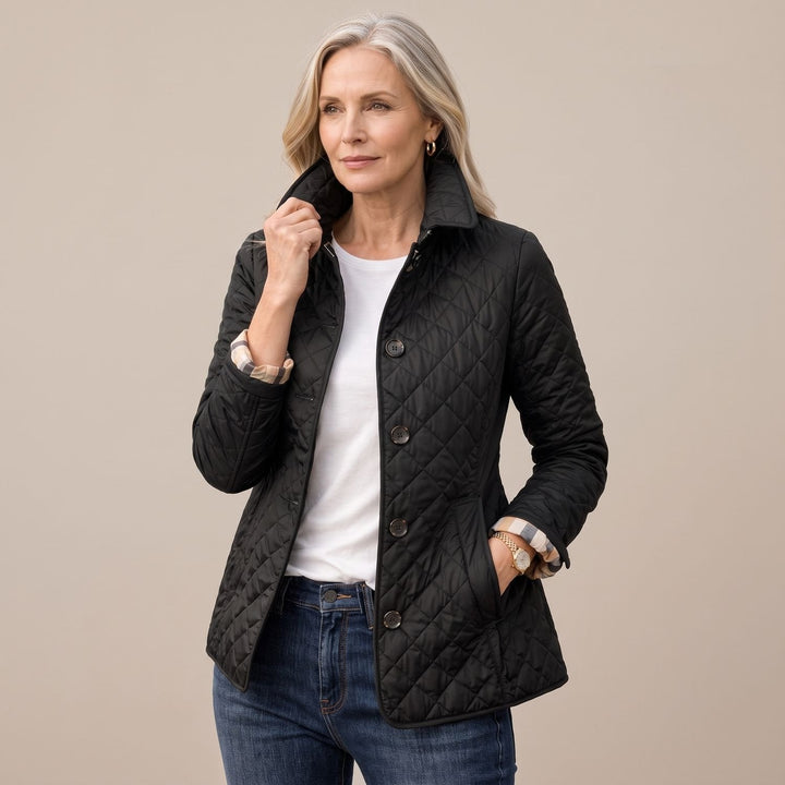 Damen Winterjacke gesteppt tailliert leicht in Schwarz