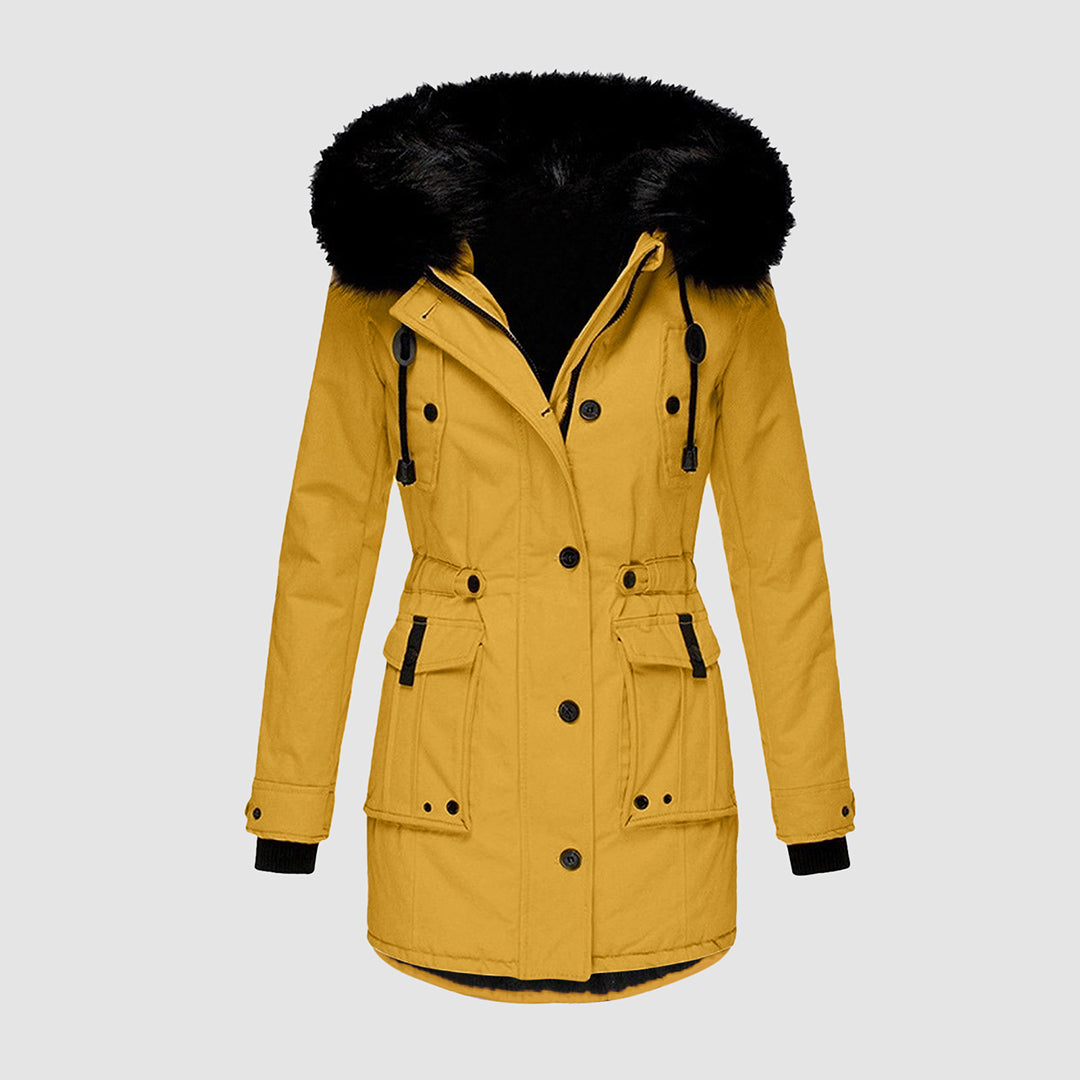 Damen Winterjacke gesteppt wasserdicht mit Kapuze in Gelb 2