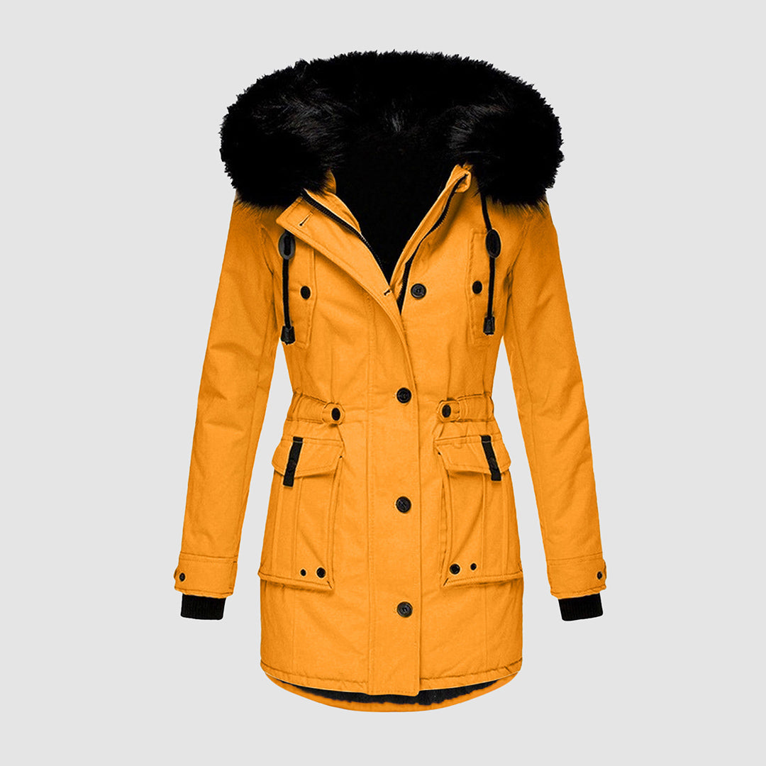 Damen Winterjacke gesteppt wasserdicht mit Kapuze in Goldfarben 2