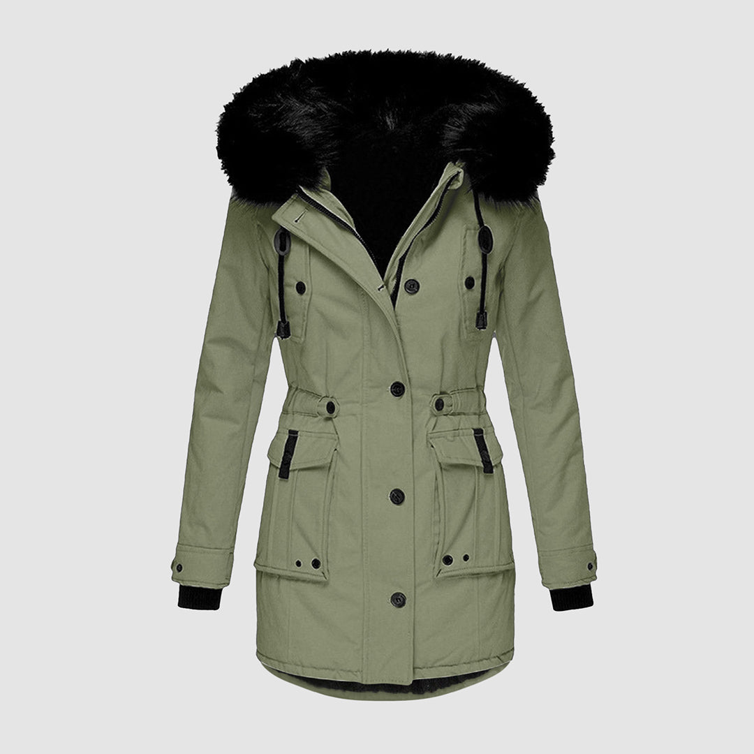 Damen Winterjacke gesteppt wasserdicht mit Kapuze in Grün 2