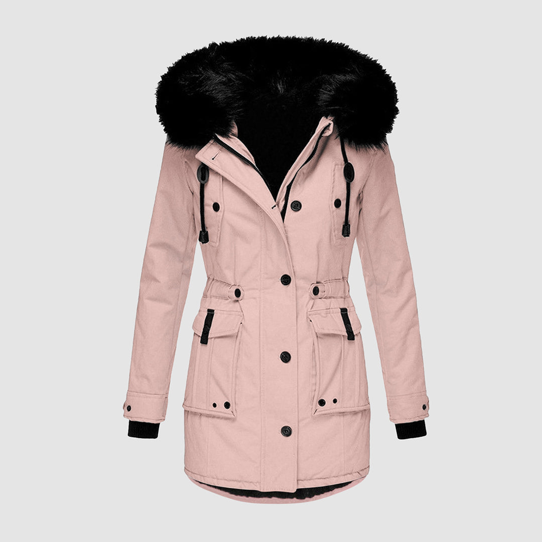 Damen Winterjacke gesteppt wasserdicht mit Kapuze in Rosa 1