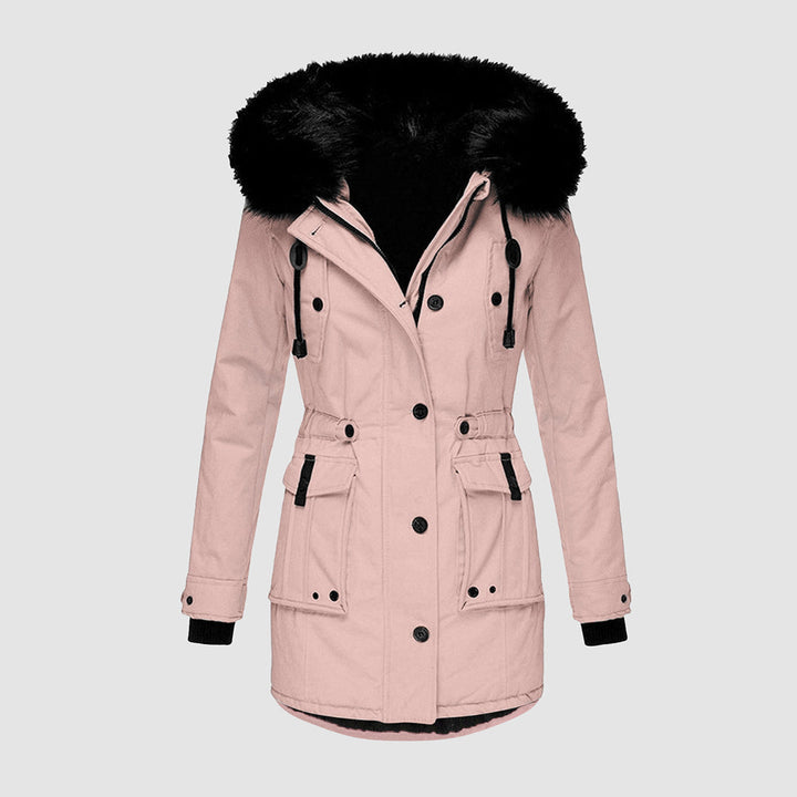Damen Winterjacke gesteppt wasserdicht mit Kapuze in Rosa 1
