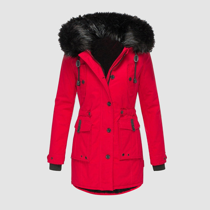 Damen Winterjacke gesteppt wasserdicht mit Kapuze in Rot 2