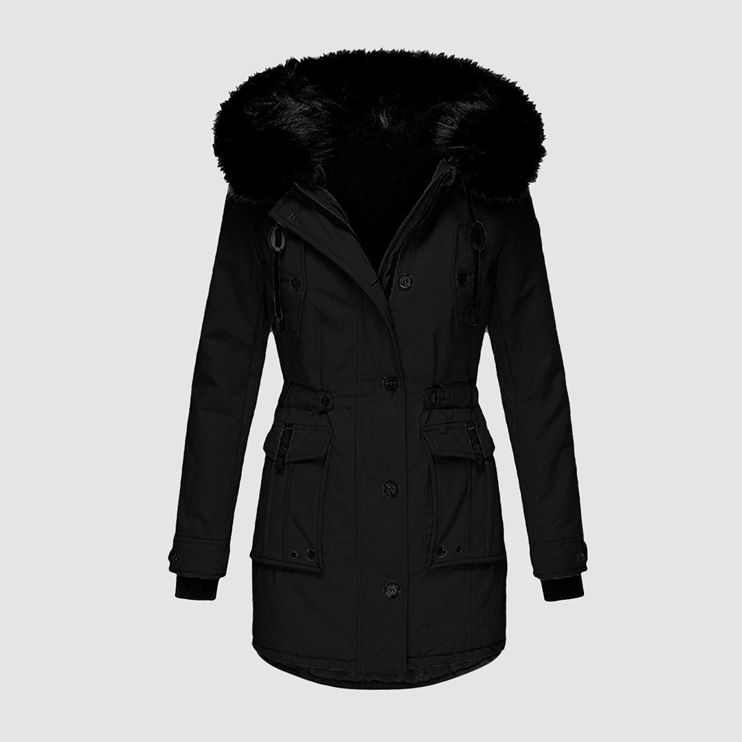 Damen Winterjacke gesteppt wasserdicht mit Kapuze in Schwarz 1