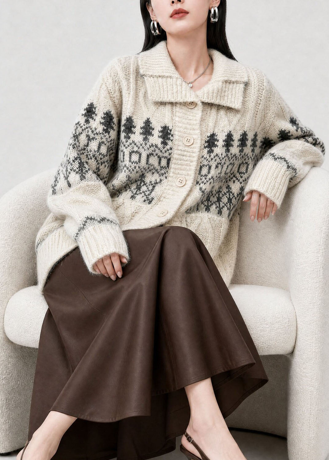 Damen Winterjacke im feinen Jacquard-Strick (2)