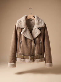 Emilia | Damen Winterjacke im Motorrad-Stil mit Gürtel