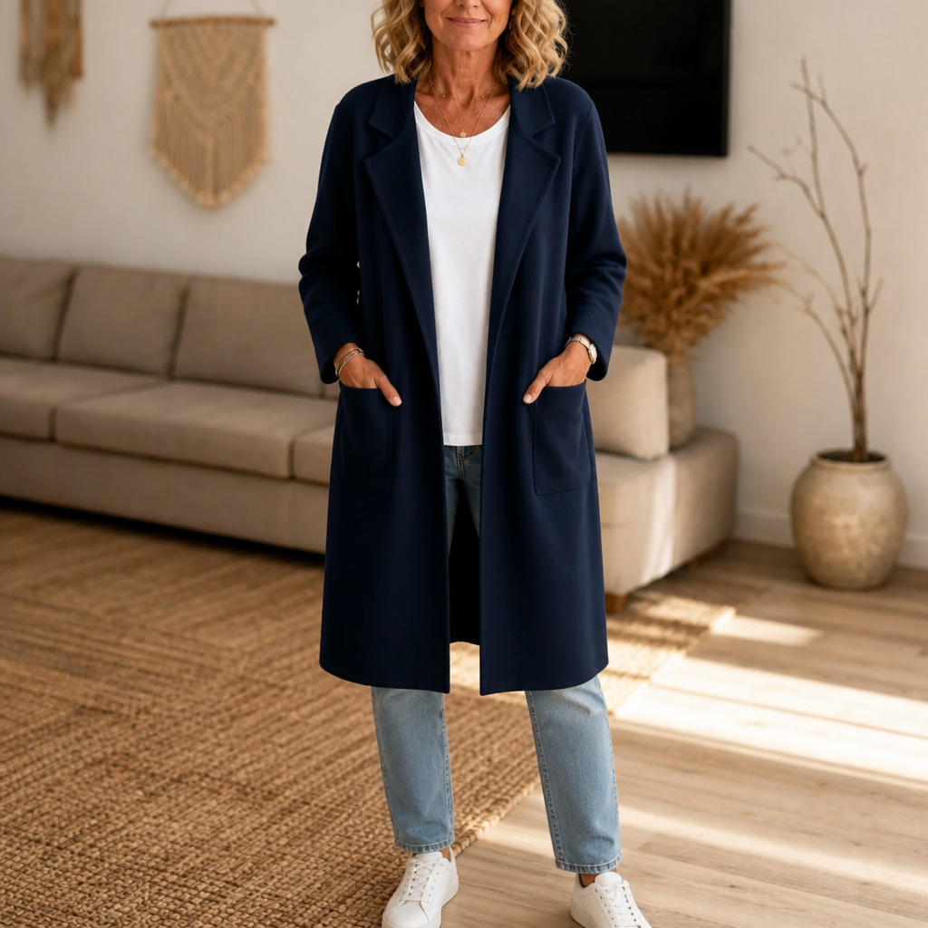 Damen Winterjacke im Oversized-Stil mit Wolloptik in Marineblau