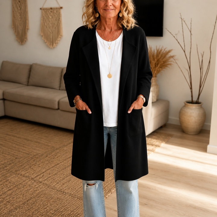 Damen Winterjacke im Oversized-Stil mit Wolloptik in Schwarz