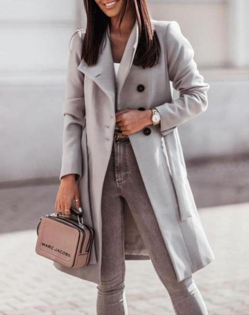 Damen Winterjacke Im Trenchcoat-Stil Mit Gürtel in Grau
