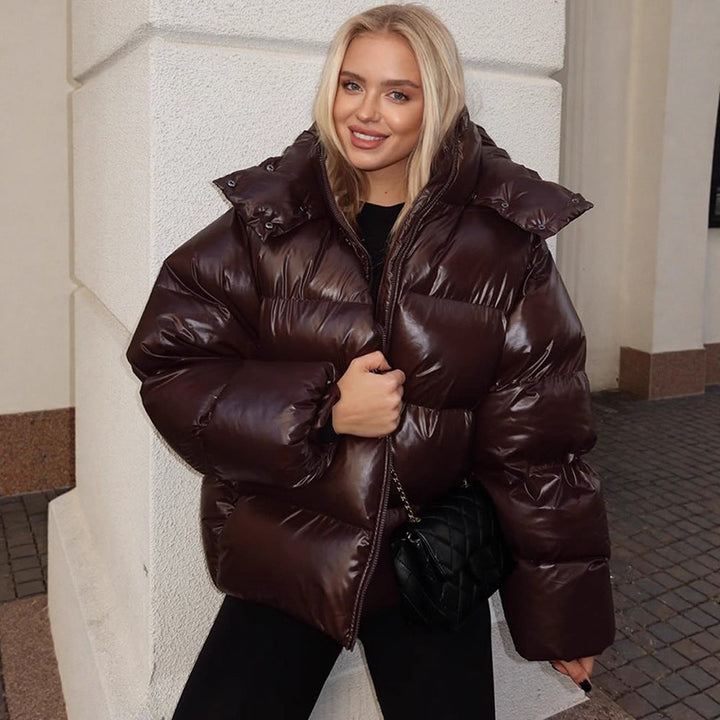Damen Winterjacke in Lackoptik mit Steppung