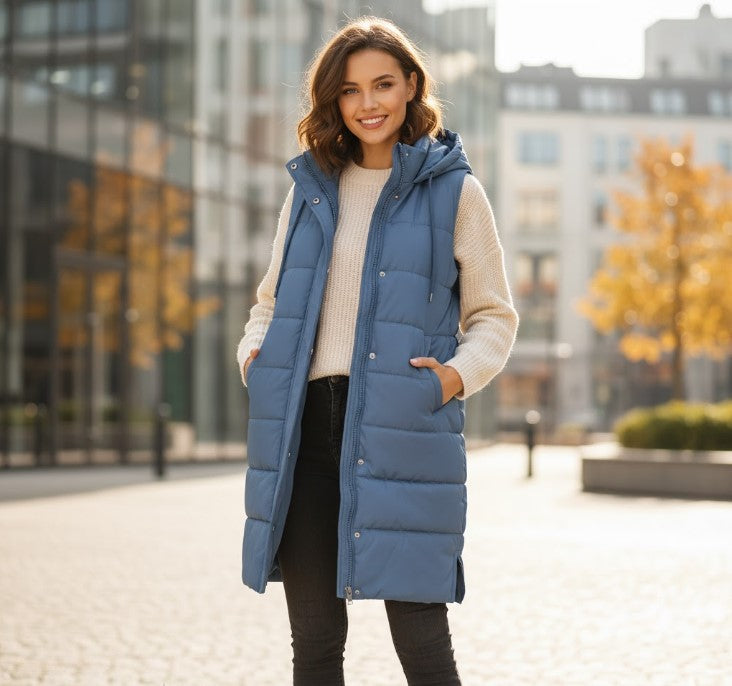 Damen Winterjacke knielang elegant warm in Blau