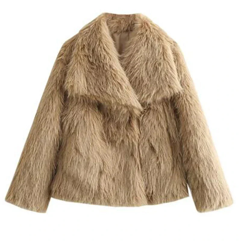 Damen Winterjacke Kurz und Warm aus Kunstfell in Beige