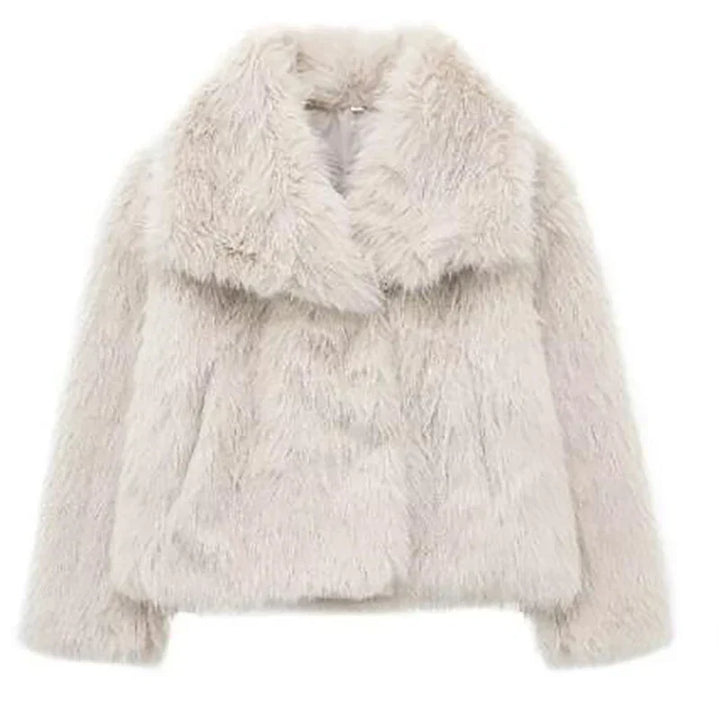 Damen Winterjacke Kurz und Warm aus Kunstfell in Creme