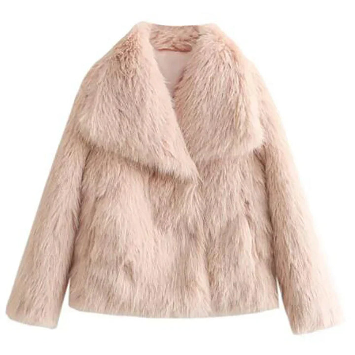 Damen Winterjacke Kurz und Warm aus Kunstfell in Hellrosa