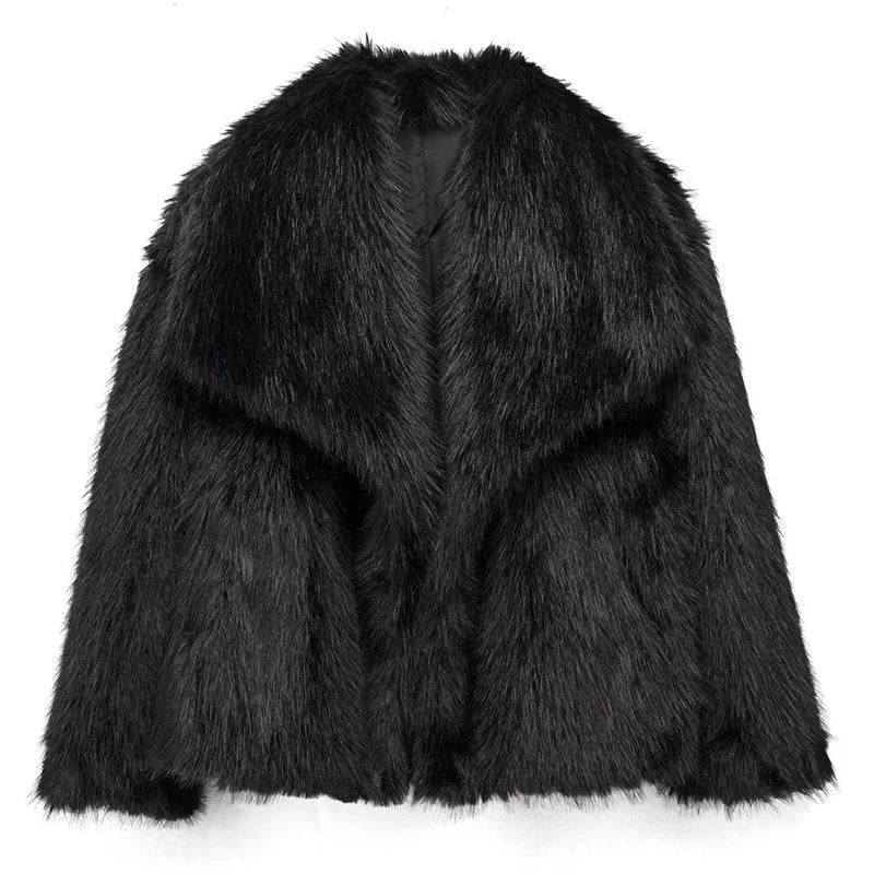 Damen Winterjacke Kurz und Warm aus Kunstfell in Schwarz