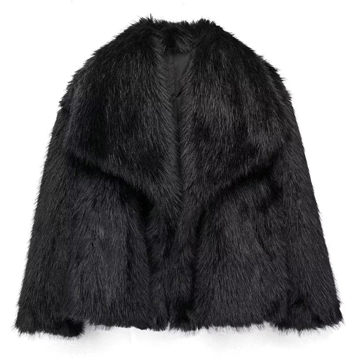 Damen Winterjacke Kurz und Warm aus Kunstfell in Schwarz