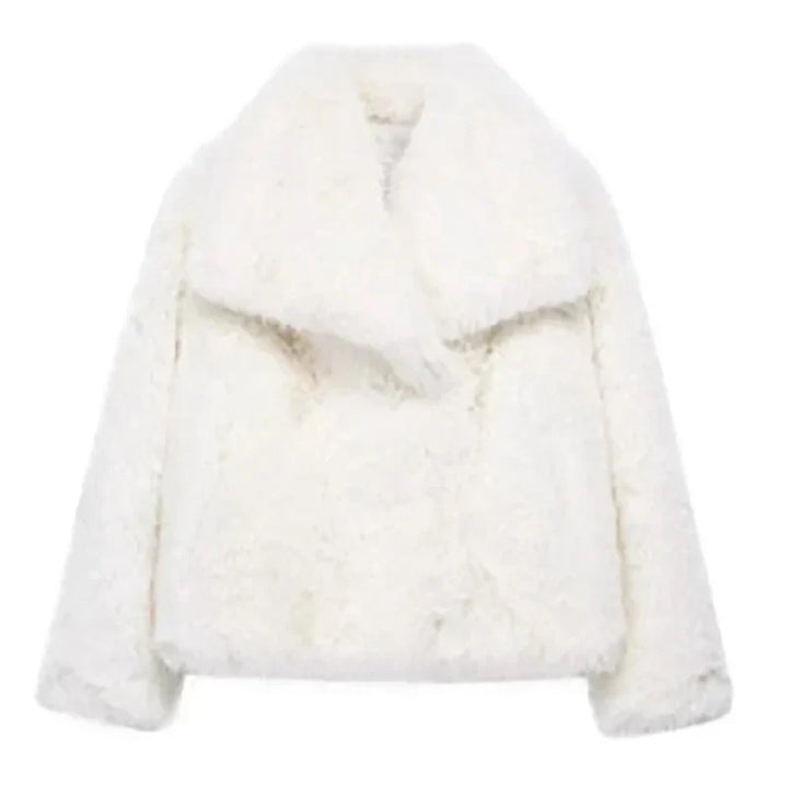 Damen Winterjacke Kurz und Warm aus Kunstfell in Weiß