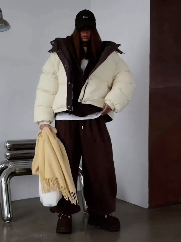 Damen Winterjacke Kurzmodell mit Steppung und Oversize-Schnitt in Creme