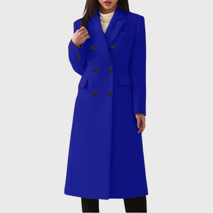 Damen Winterjacke lange Zweireiher für Büro in Blau