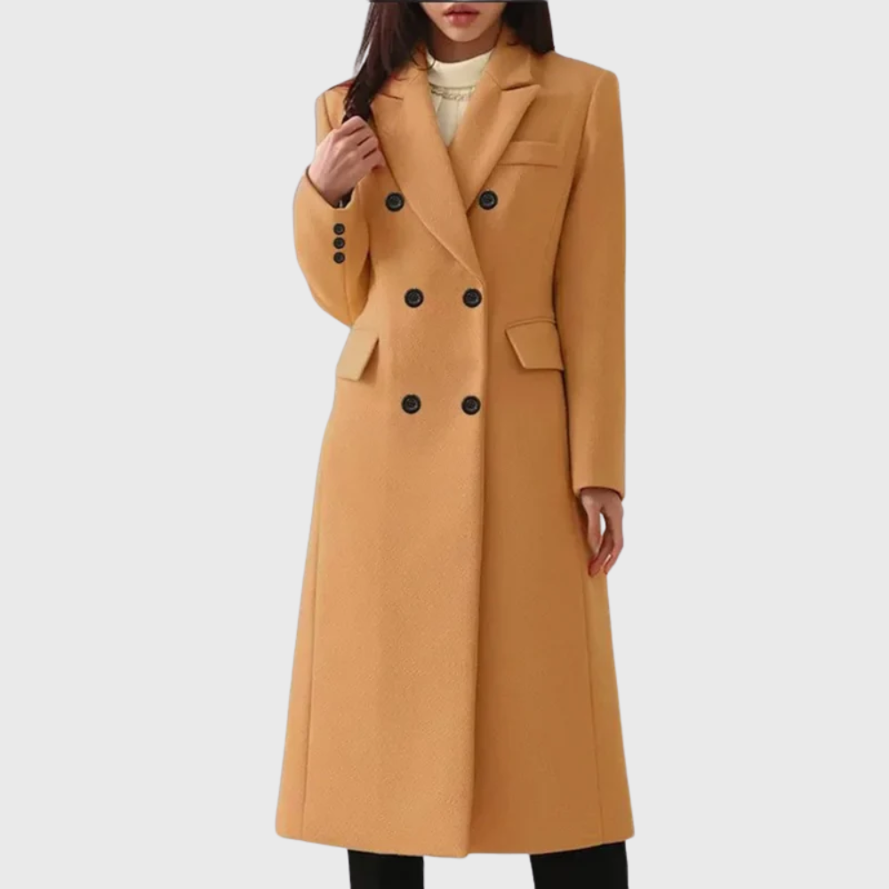 Damen Winterjacke lange Zweireiher für Büro in Braun