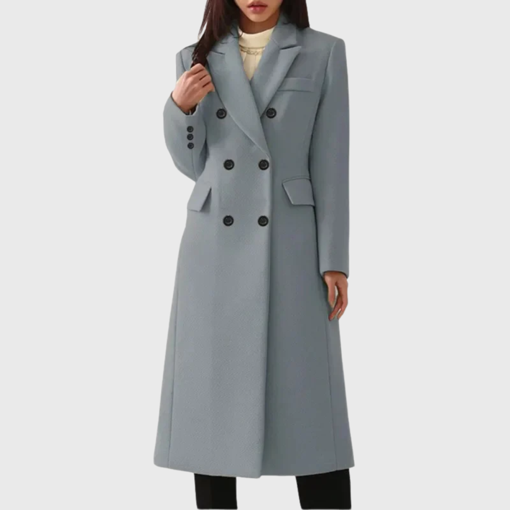 Damen Winterjacke lange Zweireiher für Büro in Grau