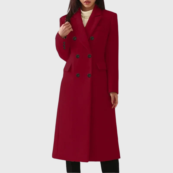 Damen Winterjacke lange Zweireiher für Büro in Rot