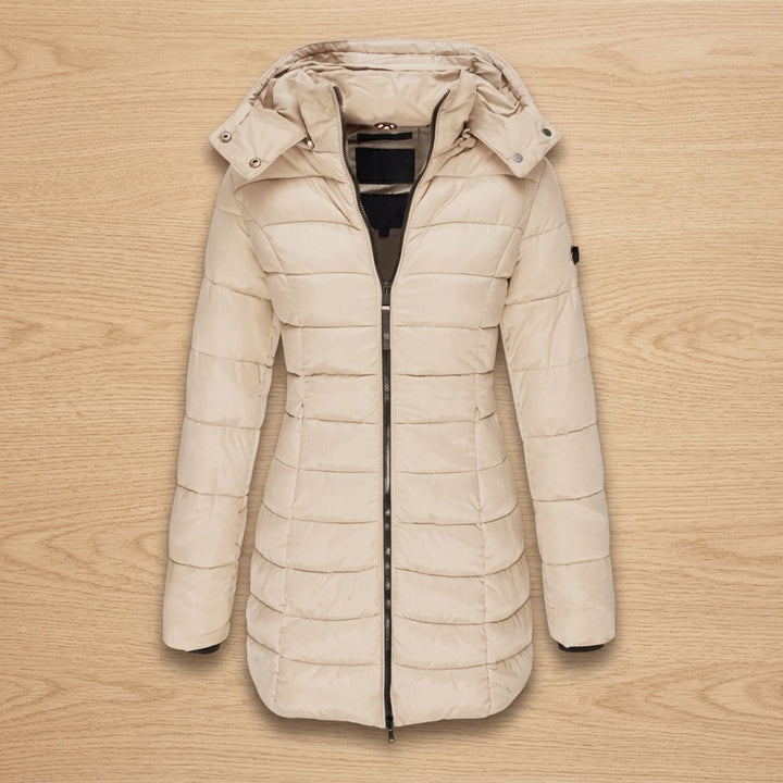 Damen Winterjacke mit Abnehmbarer Kapuze Mittellang in Beige