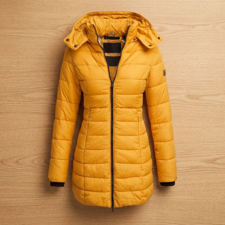 Damen Winterjacke mit Abnehmbarer Kapuze Mittellang in Gelb